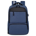Navy blue multi-functional business travel backpack with USB port and padded handles - Blue