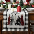 Camino de mesa navideño con cuadros blancos y negros y cinco árboles de estilo nórdico - Estilo de Árbol de Navidad con Cuadros Blancos y Negros / 183*33CM