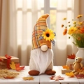 Herbstwichtel mit Sonnenblumenhut und weißem Bart für die Erntefest-Heimdekoration - Karomütze Bart Stil (W-WS80)