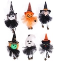 Lot de 6 suspensions d'Halloween avec citrouille, sorcière et fantôme en jupe de tulle - Combinaison Fantôme Citrouille Sorcière Chat Noir Squelette