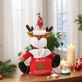 Plüsch-Weihnachtsrentier mit Strickmütze und rotem Kordelzug-Geschenkbeutel - Elch-Stil