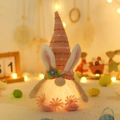 Nain de Pâques en peluche avec oreilles de lapin et lumières LED pour décoration de fête - Ornement de lapin lumineux rose (L-FH77)