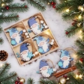 Christmas blue and white wooden gnome ornaments set of 6 with snowflakes and twine cords - Style Q-J84 B Four-Grid Wooden Pendant