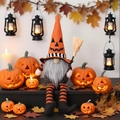Gnomo de Halloween de peluche con sombrero de calabaza y escoba, adorno decorativo diy - Estilo Calabaza Sombrero Naranja(X-Y41)