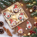 Set of 6 wooden Christmas gnome ornaments with stars and candy canes in a rustic box - Model D (Q-J86)