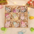18pcs Easter wooden gnome ornaments set with hanging ropes in a 9-grid display box - Nine-Grid 18 Pieces Wooden Pendants