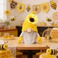 Plush bee gnome with sunflower on hat in harvest festival indoor decorative setting - Yellow Standing Sunflower Style