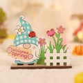 Gnomo pasquale in legno con cartello Welcome Spring e decorazione di staccionata - Stile B Gnomo Maschio Ornamento in Legno