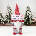 Weihnachtswichtel Plüschfigur mit roter Strickmütze und HO HO HO Schild Deko - Roter Hut Leuchtende Puppe (D-BJ94)