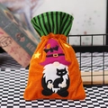 Halloween Beutel aus orangem Samt mit gesticktem Zwerg und schwarzer Katze für Süßigkeiten - Zauberer Mit Schwarzer Katze Stil (X-Y38) / Orange
