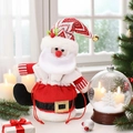 Gestrickter Weihnachtsmann-Geschenkbeutel mit schwarzem Gürtel und Schneeflockenmuster - Weihnachtsmann