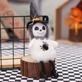 Mago scheletro di peluche per Halloween con cappello nero e nastro arancione - Pendente Fantasma Bianco / Bianco