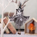 Halloween Totenkopf-Hexenpuppe mit grauem Netzstoff und Glöckchen für Party-Deko - Geist-Kleid Anhänger (X-Y65)
