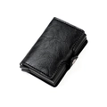 Dual layer RFID blocking wallet with black leather finish and secure metal snap closure - Black Crazy Horse Texture