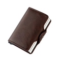 Brown lychee texture RFID blocking pop-up wallet with metal card holder and snap closure - Coffee