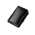 Slim black leather RFID blocking metal card holder wallet with pop-up button mechanism - Black Oil Wax Texture