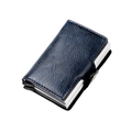 Slim RFID blocking dual layer aluminum wallet in navy blue leather with snap button - Dark Blue Crazy Horse Texture