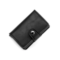 Portafoglio RFID in pelle nera sottile con chiusura a scatto in metallo argento - Nero
