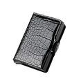 Portafoglio RFID in metallo con custodia in pelle nera a trama coccodrillo e clip - Nero