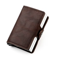 Dark brown leather RFID blocking wallet with automatic pop-up aluminum card holder mechanism - Dark Brown
