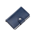 Portafoglio RFID in pelle blu scuro con porta carte automatico e chiusura con bottone - Blu