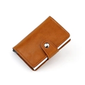 Portacarte RFID in pelle marrone con meccanismo automatico in alluminio e chiusura - Marrone
