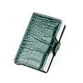 Portacarte RFID in pelle di coccodrillo verde scuro con cassa in metallo argento e bottone - Verde