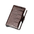 Dark brown crocodile pattern RFID blocking metal card wallet with press stud closure - Coffee