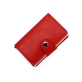 Red RFID blocking aluminum card holder with litchi textured leather and snap closure - Red
