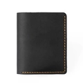 Close-up of handmade vintage crazy horse leather wallet with orange contrast stitching - 8031 Vertical Black