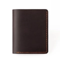 Detail view of deep brown crazy horse leather wallet with contrast handmade stitching - 8031 Vertical Coffee