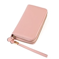 Portafoglio da donna in pelle rosa martellata con protezione RFID e doppia zip laterale - Rosa