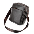 Men's dark brown cross-body bag in litchi grain genuine leather with vertical design - Coffee