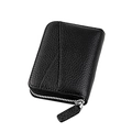 Dettaglio porta carte in pelle litchi nera con cerniera in metallo argentato lucido - Nero