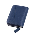 Dettaglio del porta carte in pelle blu scuro con protezione RFID e cerniera metallica - Blu scuro