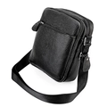 Black litchi grain leather crossbody bag with adjustable strap and multiple zippers - Black