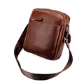 Brown litchi grain genuine leather messenger bag with multiple zipper pockets - Brown