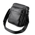 Borsa a tracolla da uomo in pelle bovina nera a grana martellata con spalla regolabile - Nero