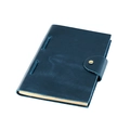 Detail of blue crazy horse leather notebook with metal buckle and rustic binding - Blue Classic Style (077)