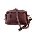 Sac bandoulière en cuir véritable rouge foncé avec texture grainée et zips dorés - Bordeaux