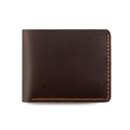 Close-up of handmade crazy horse leather wallet with contrast stitching and retro texture - Classic / Coffee