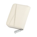 Detail of off-white lychee grain leather card holder with card slots and silver zipper - Off White
