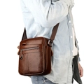 Sac bandoulière en cuir véritable marron foncé avec sangle réglable et grain de lychee - Marron