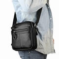 Sac bandoulière homme en cuir véritable noir avec une texture grainée classique - Noir