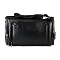 Classic black leather crossbody bag for men with multiple zipper compartments and wide strap - Black