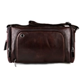 Men's dark brown genuine leather crossbody bag with front zipper and headphone port - Red Brown