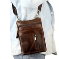 Borsa a tracolla retrò in vera pelle marrone scuro da uomo con scomparti multi-zip - caffè