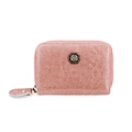 Multifunctional rose pink card holder wallet with vintage flower metal emblem - Pink