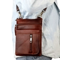 Retro dark brown genuine leather shoulder bag with multi-pocket zipper design for men - Red Brown