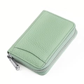 Detail of mint green lychee grain leather RFID wallet with card slot and silver zipper - Light Green